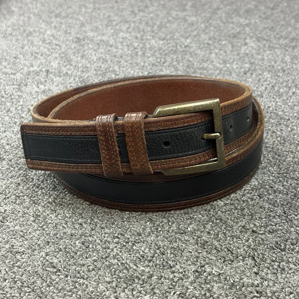 Allen Edmonds Leather Belt Mens 38 Brown Black Two Tone Casual USA Brass Buckle
